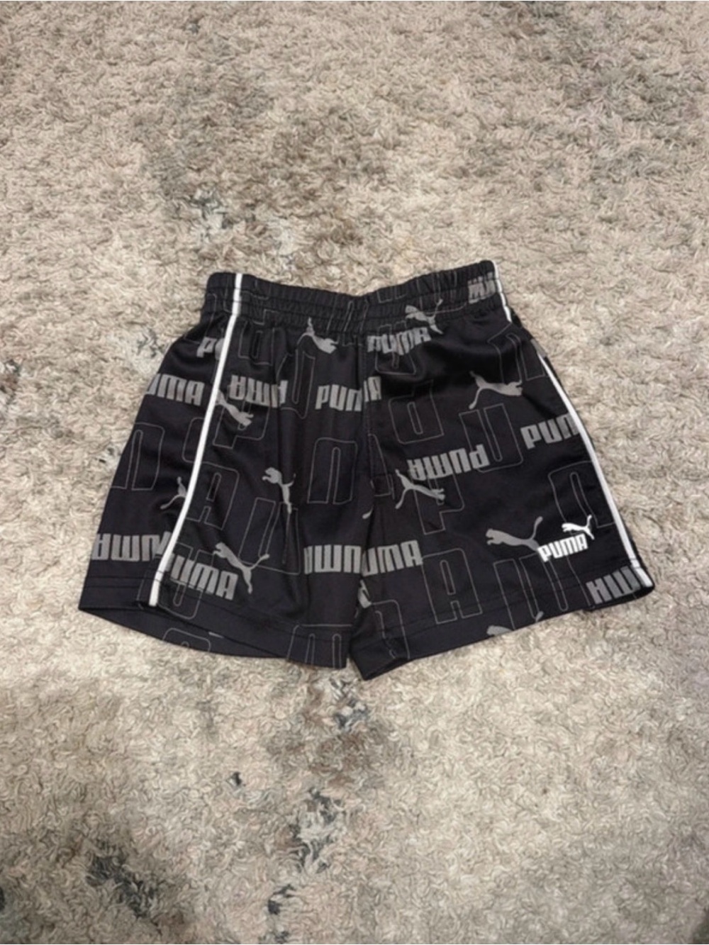 Puma Black Shorts with Grey Logo Print and White Piping